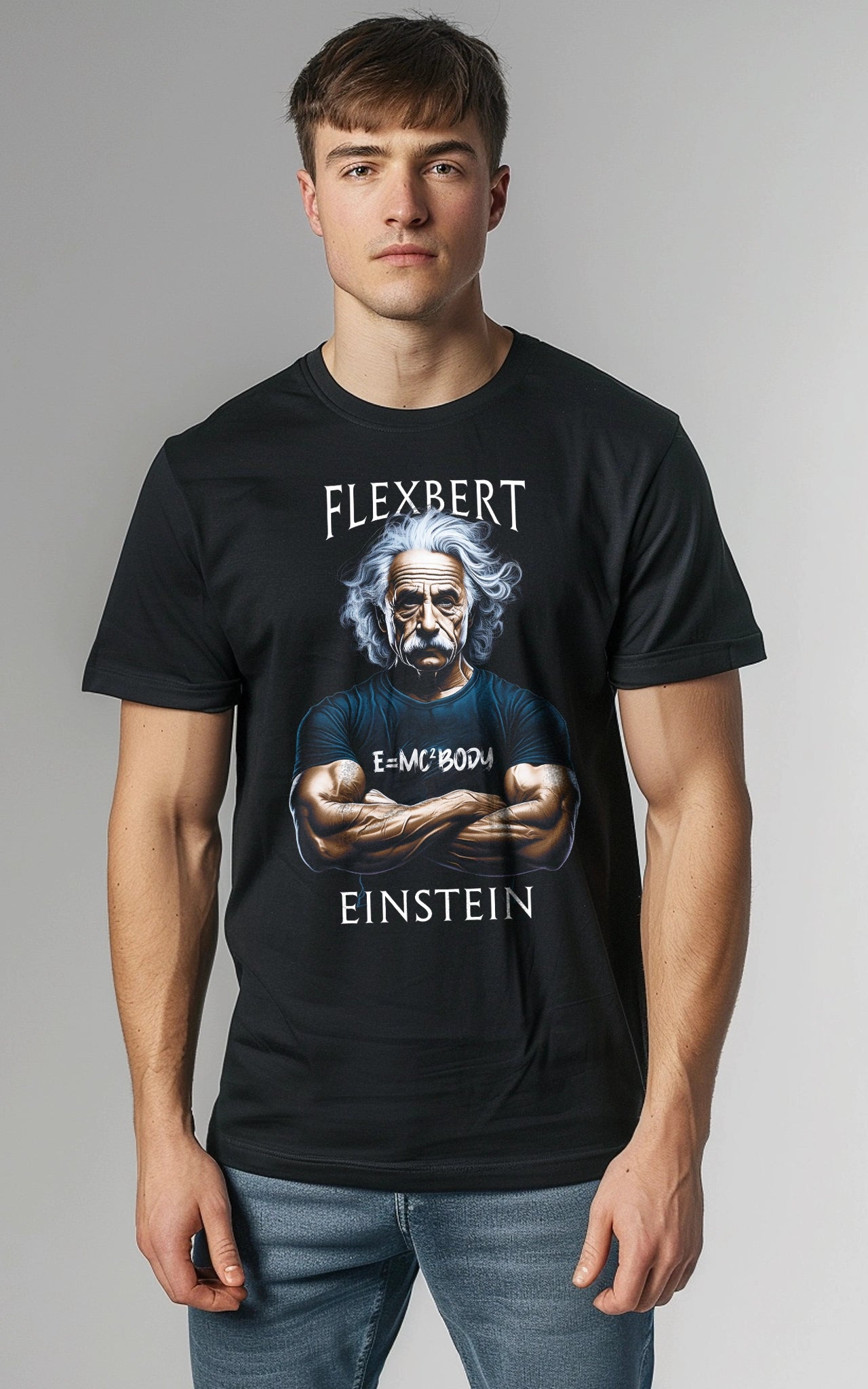 Flexbert Einstein T-Shirt: Albert Einstein as a muscular bodybuilder unique  humor – JOE MOLESE