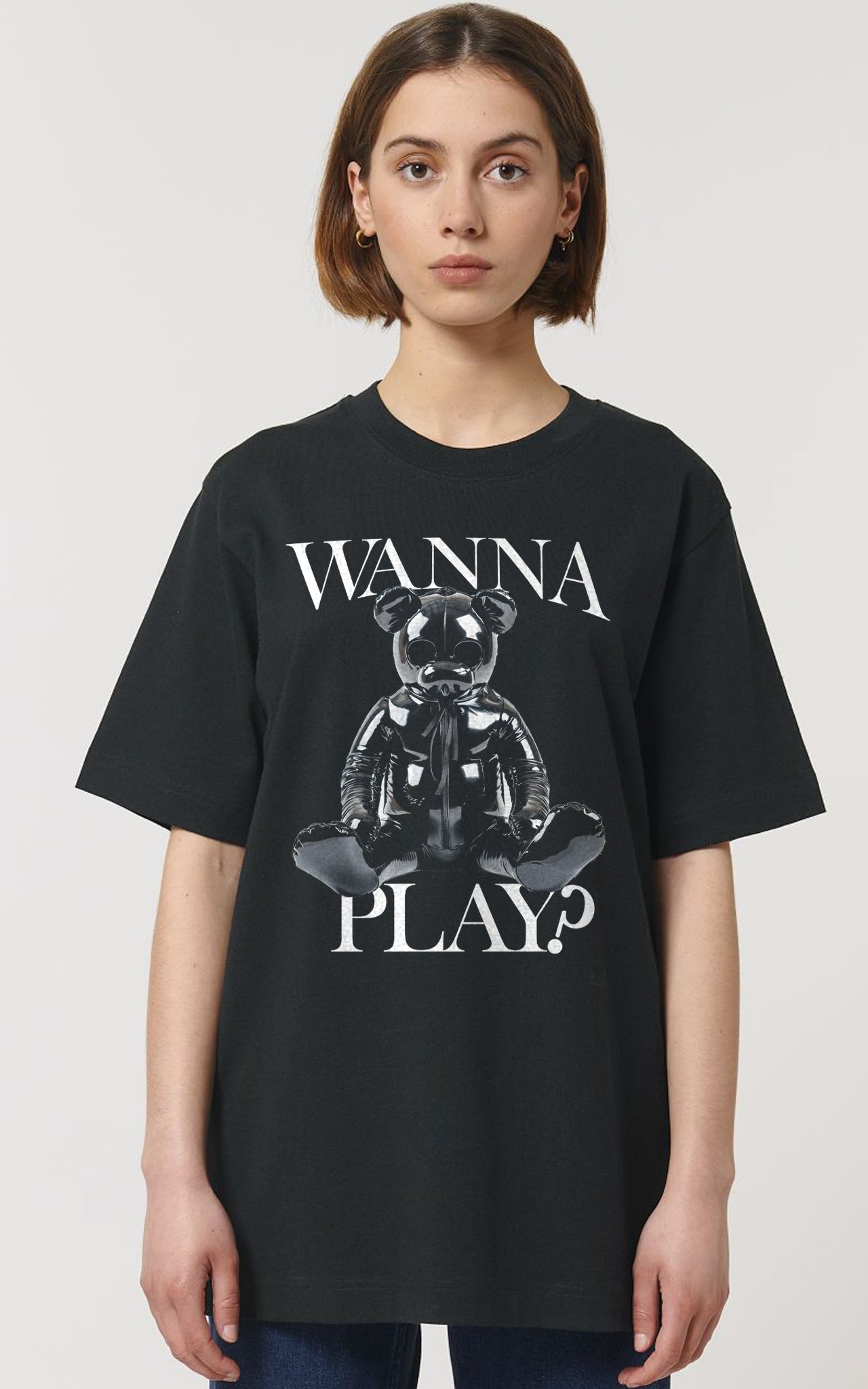 schwarzes Streetwear T-Shirt mit Teddybär-Motiv