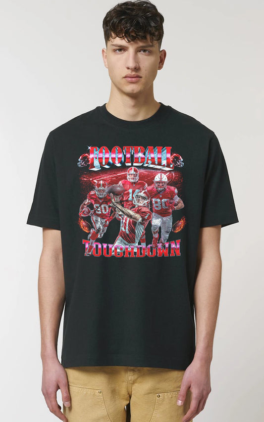 schwarzes 90s Vintage Bootleg T-Shirt American Football Touchdown