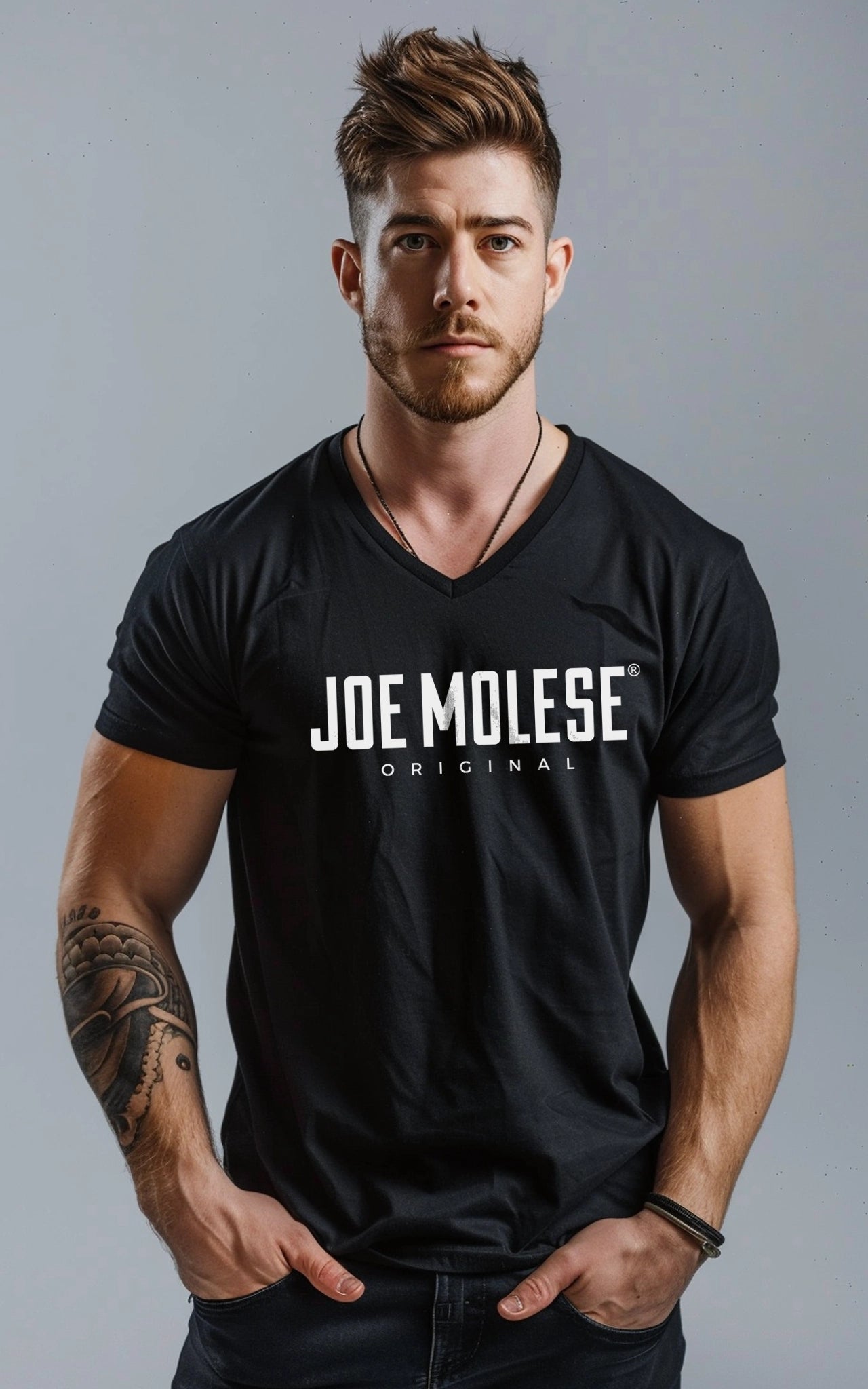 Joe Molese Original V-Neck Herren T-Shirt schwarz