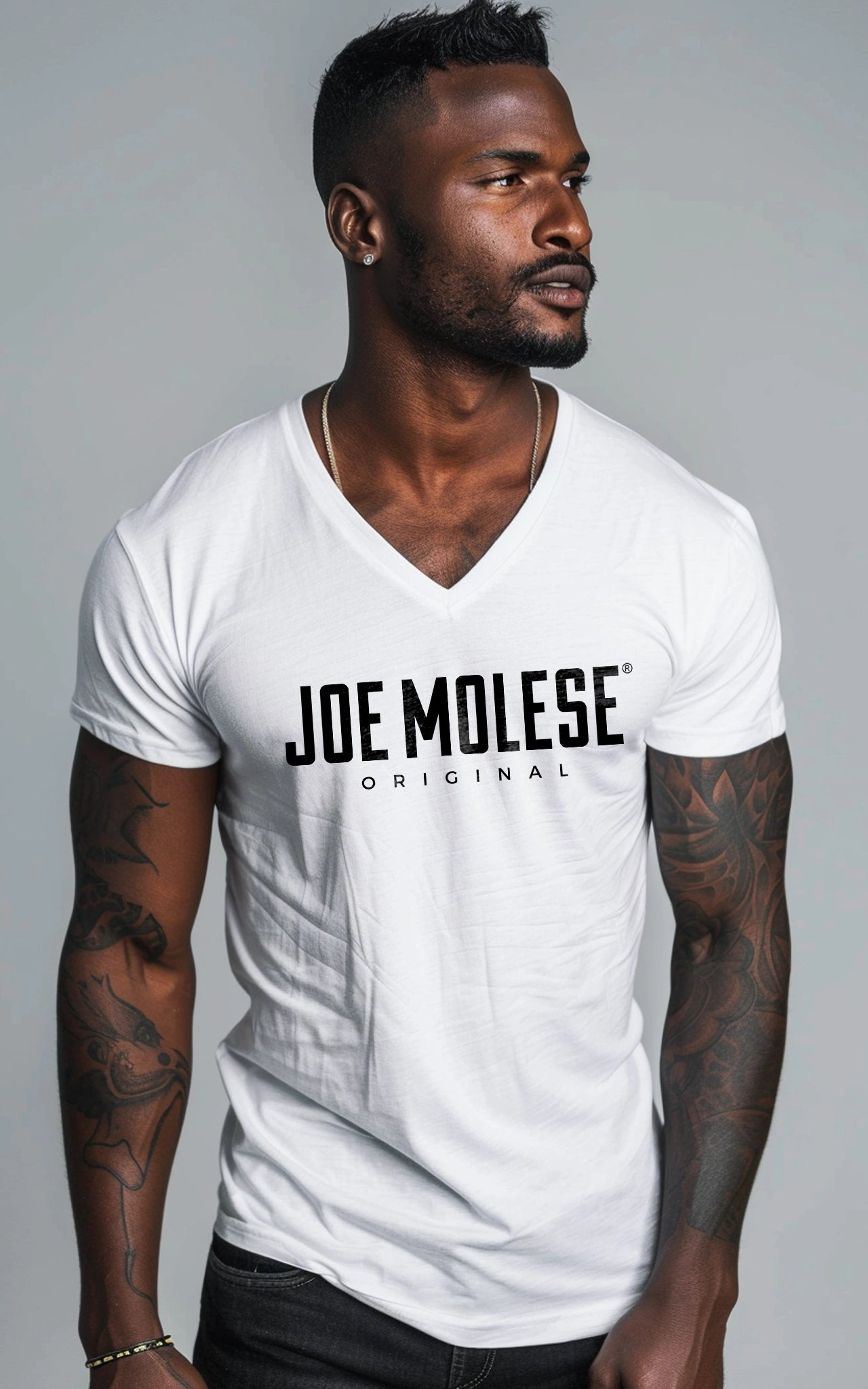 Joe Molese Original V-Neck Herren T-Shirt weiss