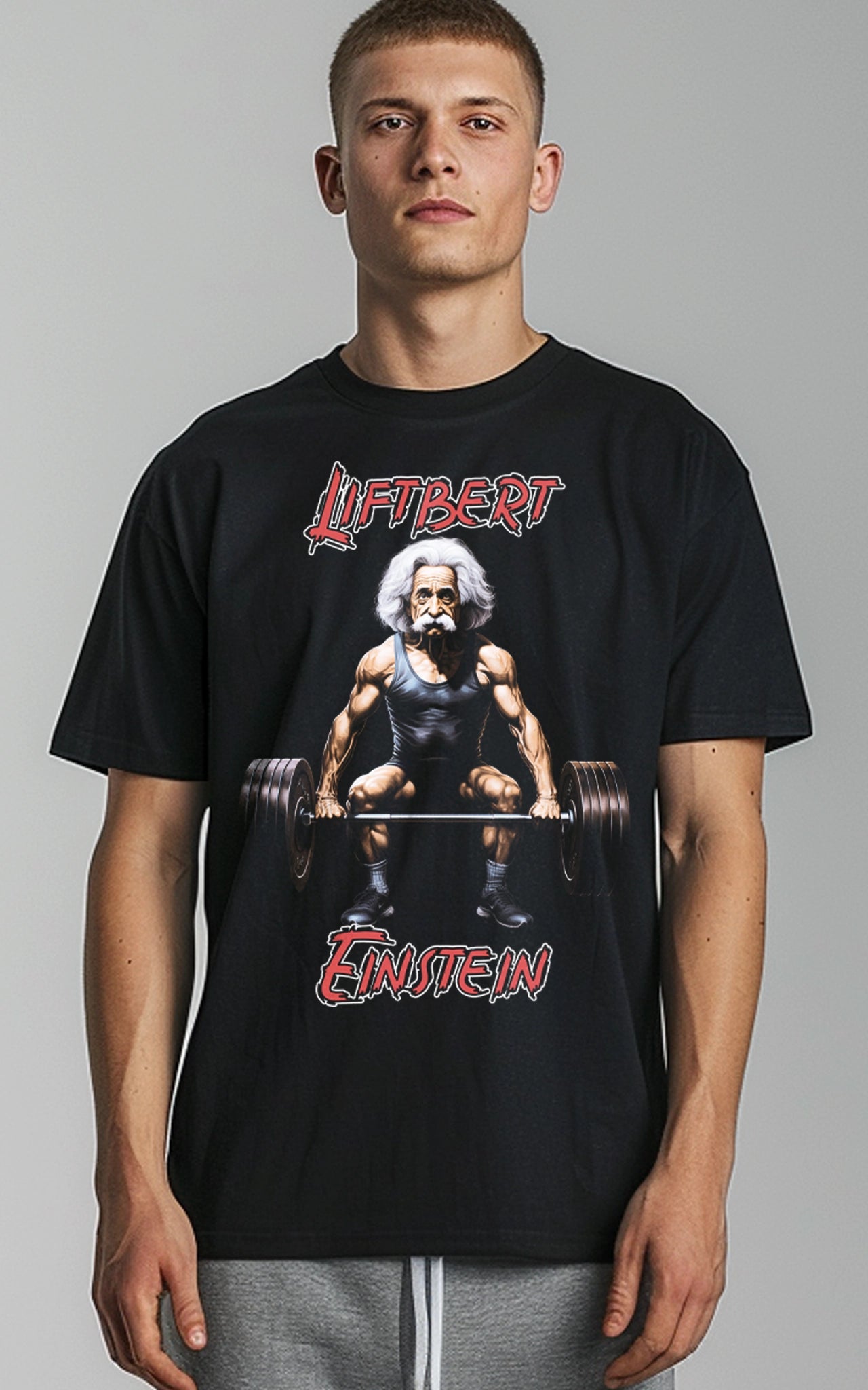 Liftbert Einstein T-Shirt Albert Einstein als Bodybuilder lustiges Meme Shirt - black