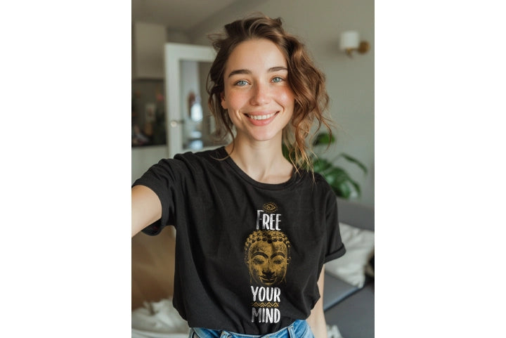  Glückliche Kundin Lisa trägt unser nachhaltiges Streetwear T-Shirt