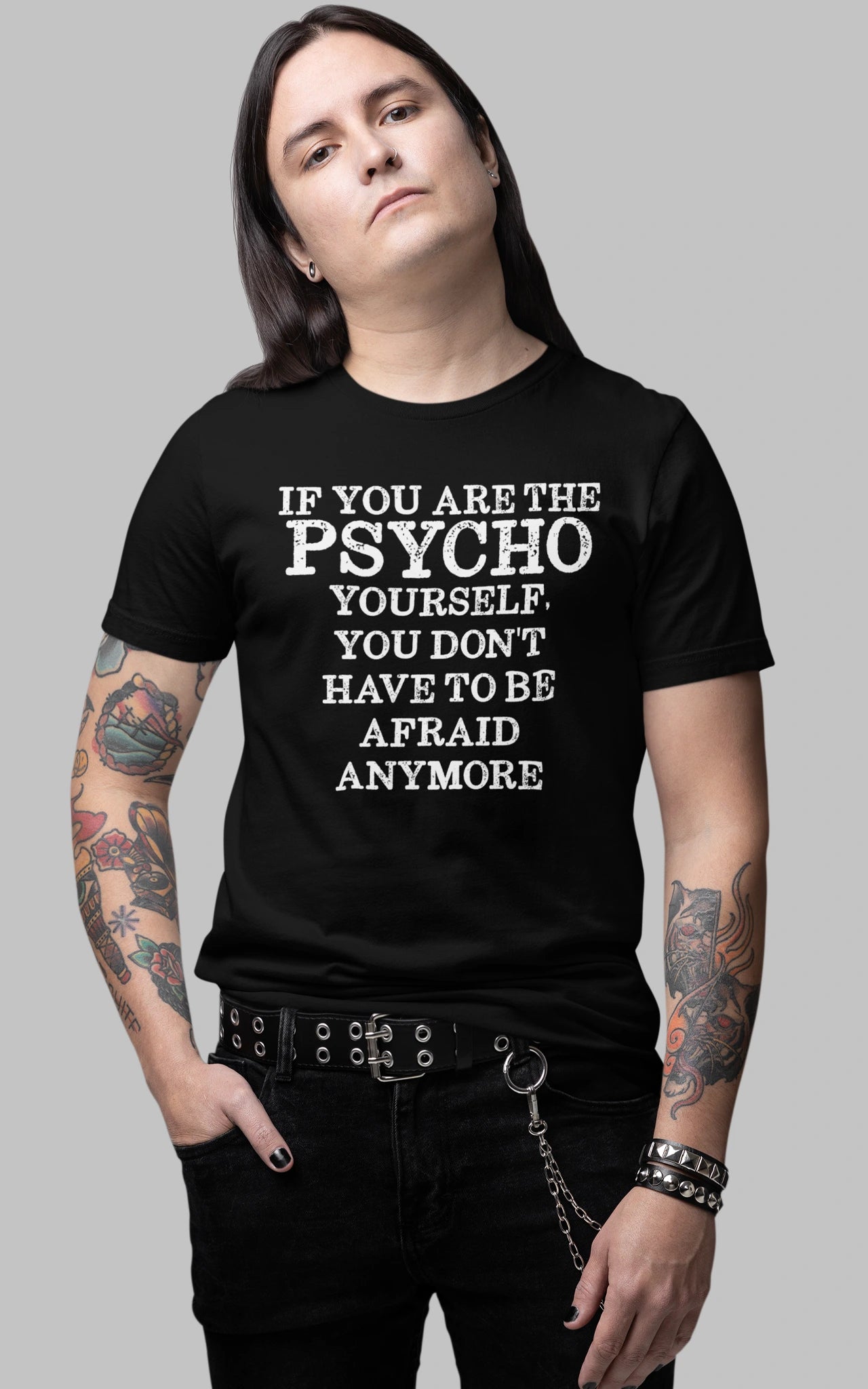 schwarzes Psycho Statement T-Shirt aus Bio-Baumwolle