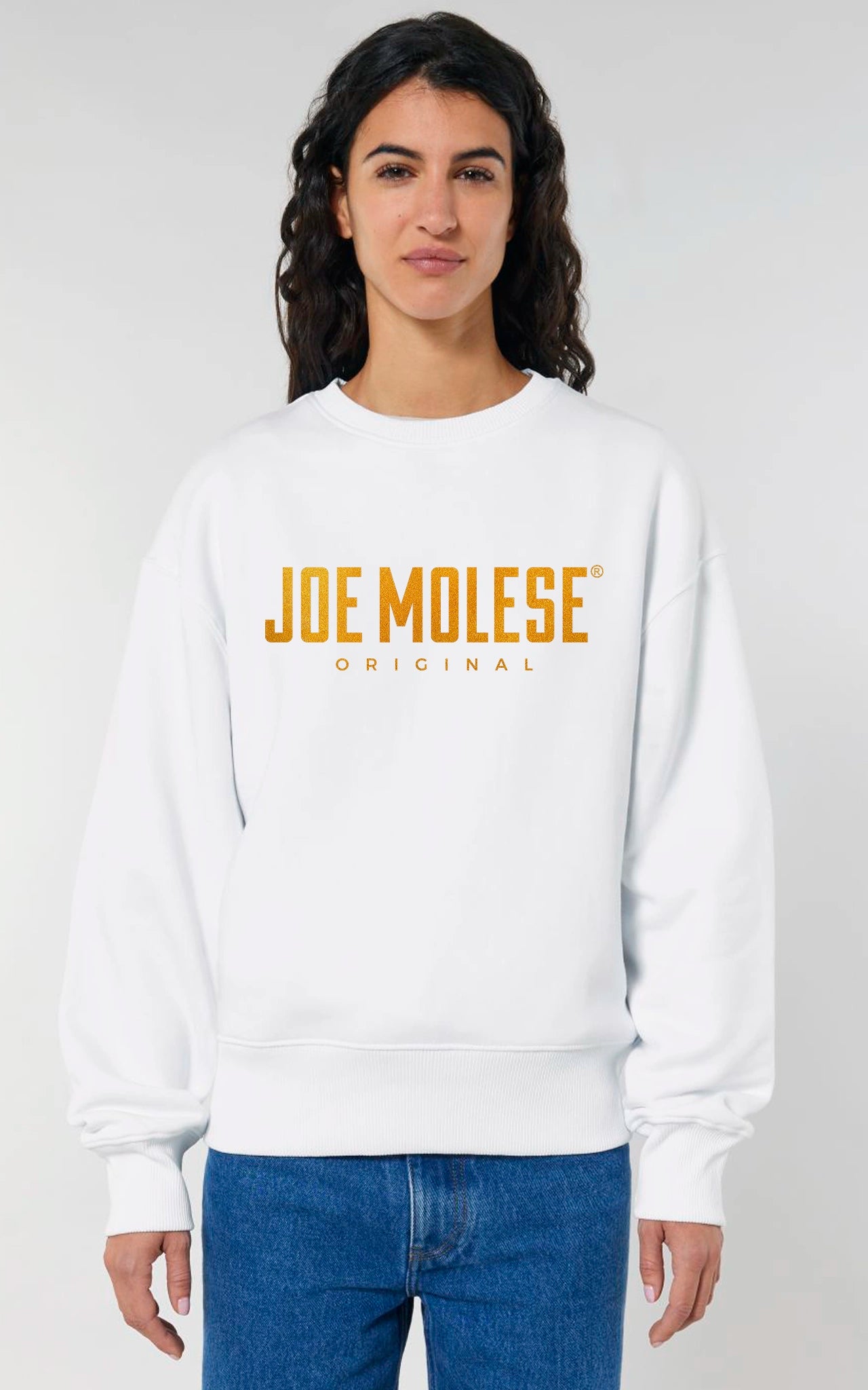 weißes Oversized Sweatshirt - Metropolis mit Goldlogo