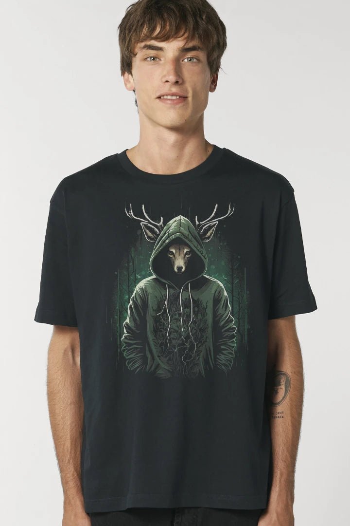 Hooded Animals Deer Hirsch Unisex T-Shirt schwarz