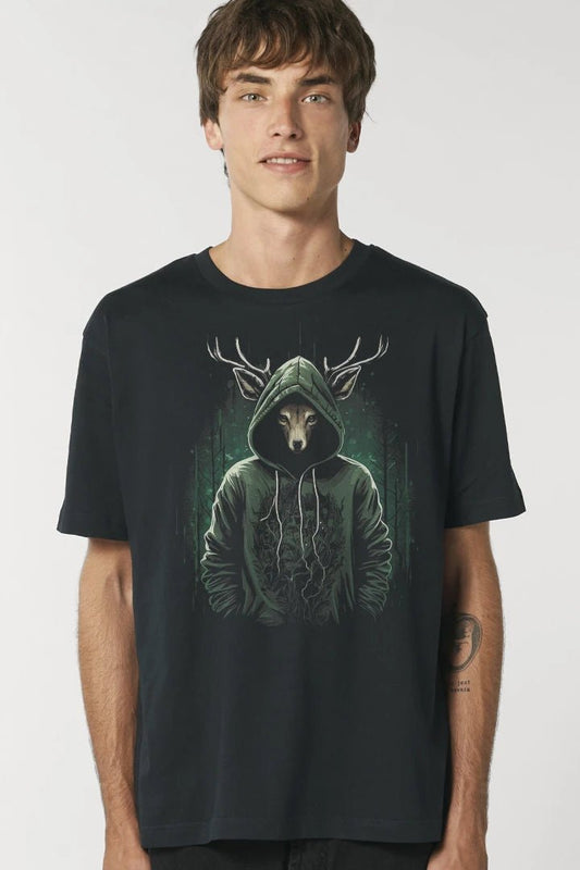 Hooded Animals Deer Hirsch Unisex T-Shirt schwarz