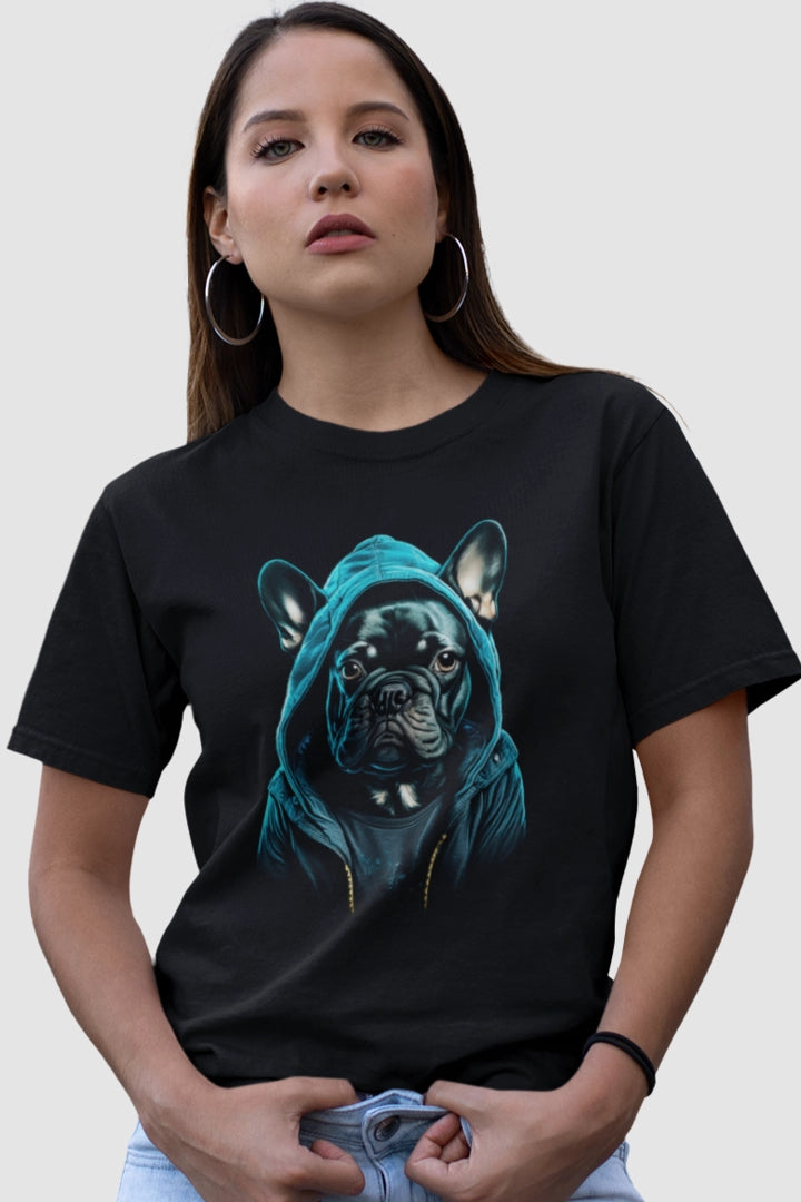 T-Shirt Hooded French Bulldog Süße Bulldogge im coolen Hoodie schwarz