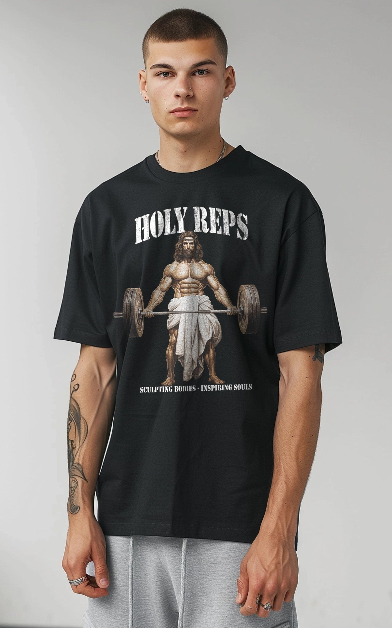 schwarzes Holy Reps Jesus als Bodybuilder T-Shirt 