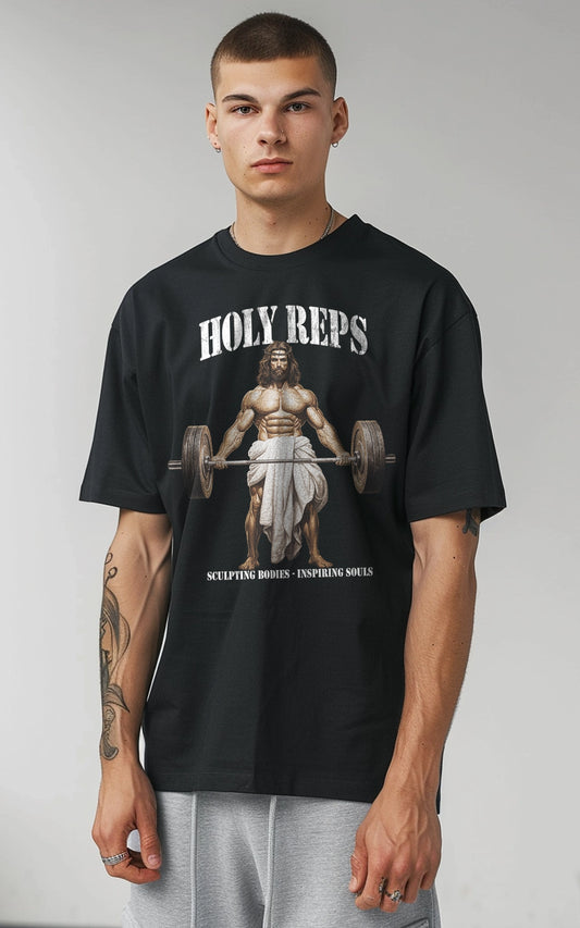 schwarzes Holy Reps Jesus als Bodybuilder T-Shirt 