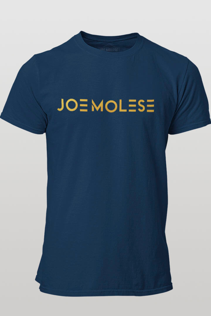Basic T-Shirt Joe Molese Logo in Gold Navy blau