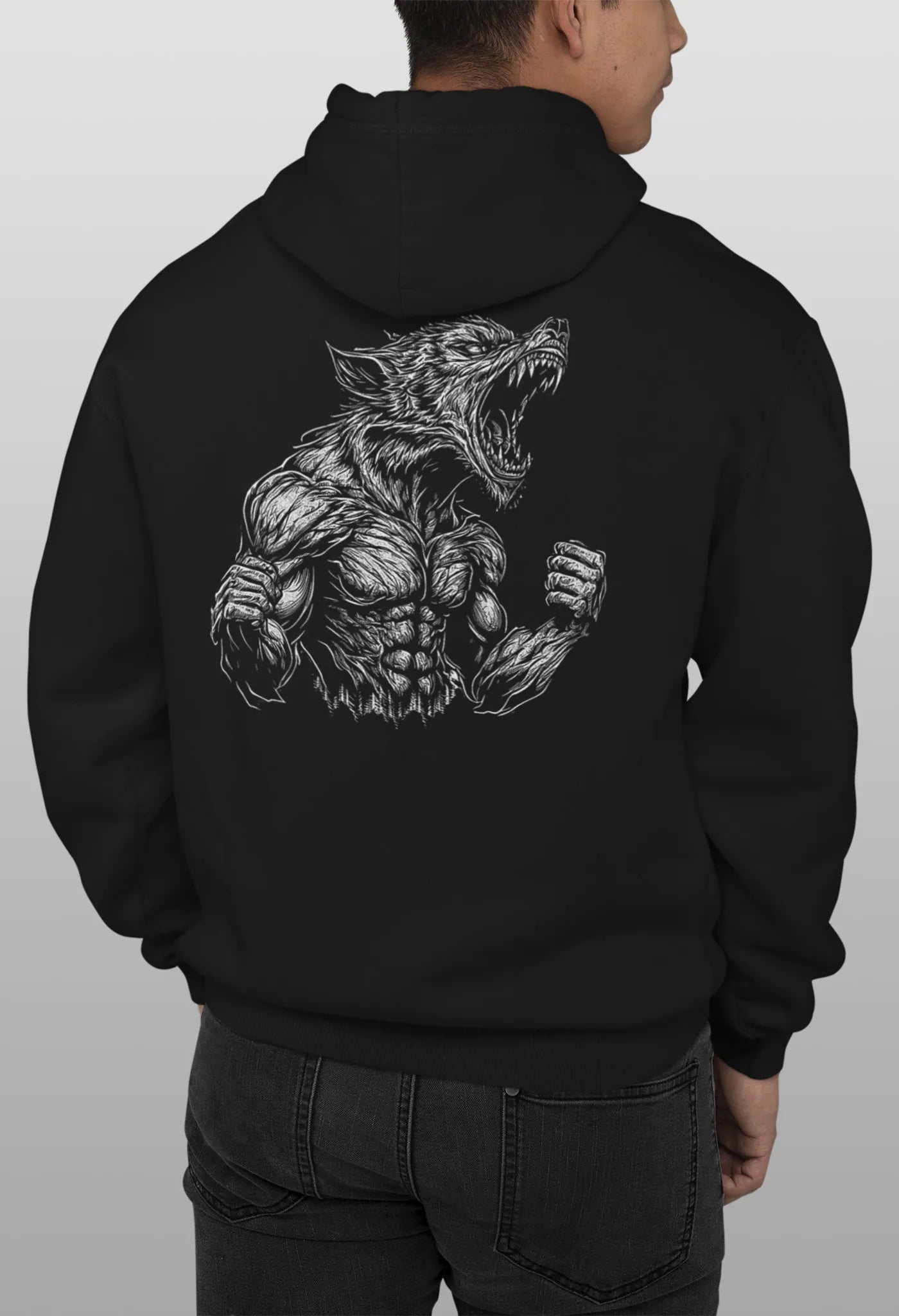 Hoodie Animal Gym Screaming Wolf Bodybuilding Kapuzenpullover schwarz