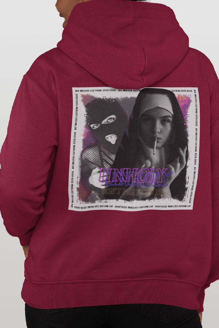 Hoodie Unholy Smoking Nun burgundy