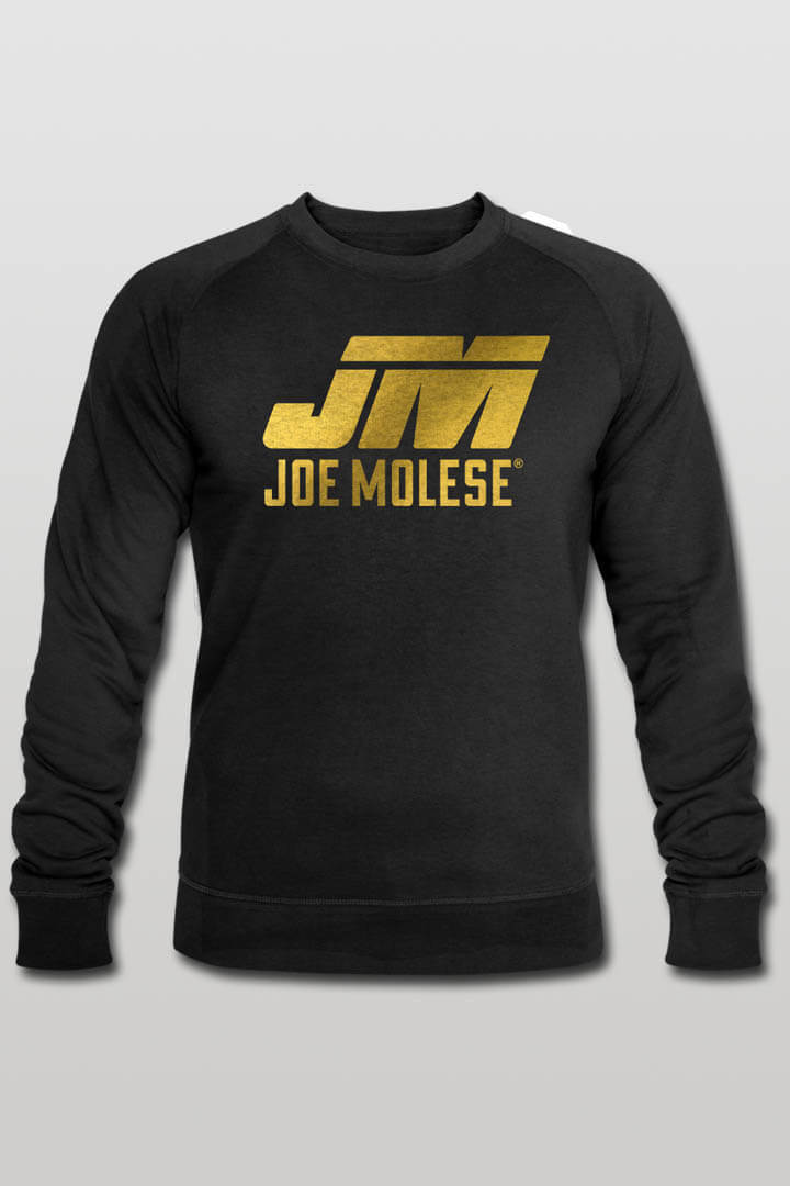 Schwarzer JOE MOLESE Logo Pullover Sweatshirt mit goldenem Aufdruck 