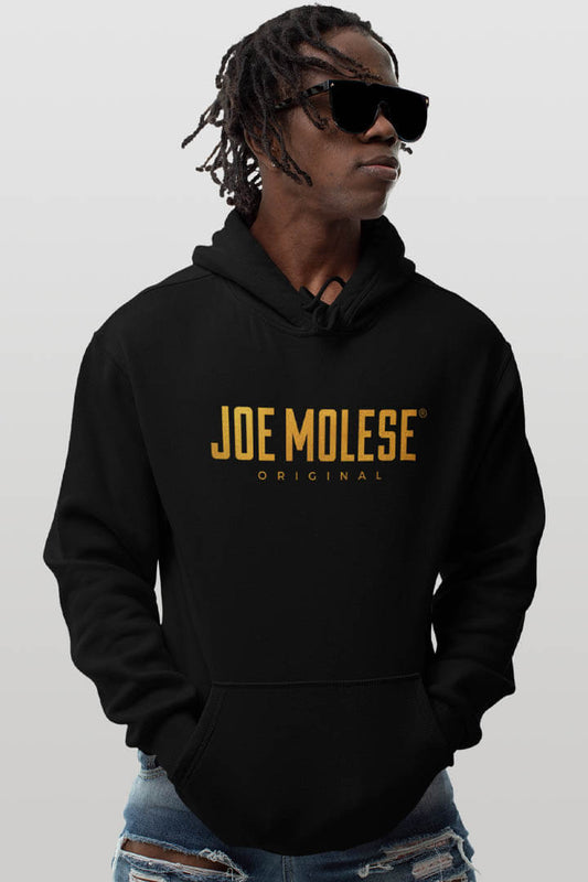 JOE MOLESE Gold Logo Herren Hoodie mit Golddruck schwarz