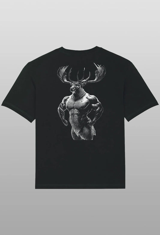T-Shirt Gym Animal Deer Bodybuilding Hirsch schwarz