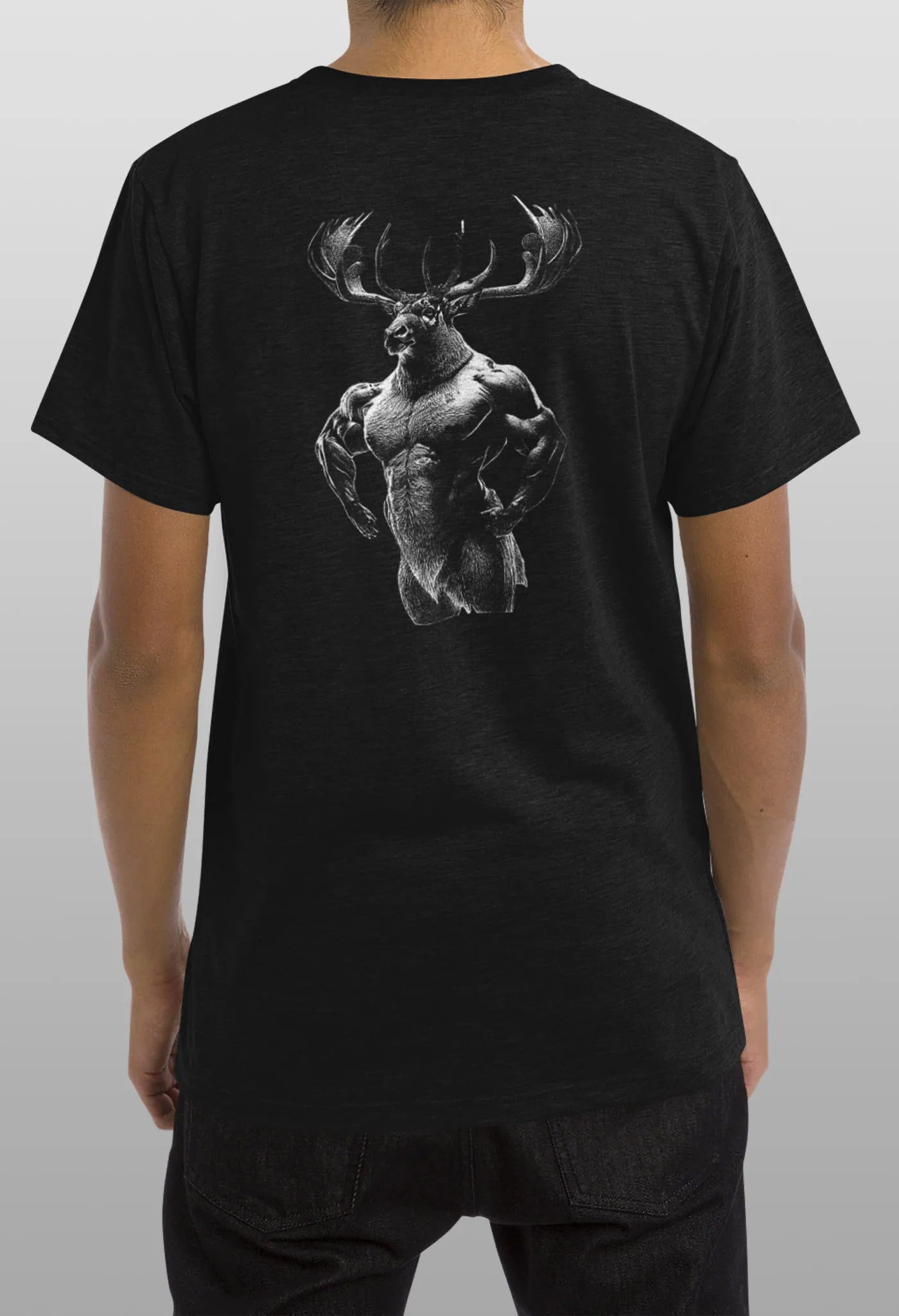 T-Shirt Gym Animal Deer Bodybuilding Hirsch schwarz