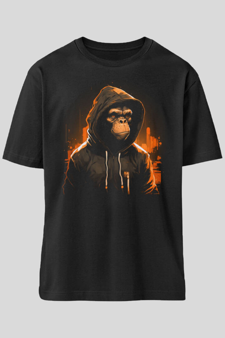Hooded Animal Chimp Monkey Unisex T-Shirt schwarz